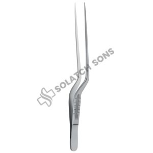 Bayonet-Shaped Dissecting Micro Forceps (0.6 mm & 1.0 mm Tips), Smooth, STR, 16 cm (6 1/4")