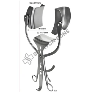 Collin Abdominal Retractor 160 mm Spread Surgical Retractor 60 x 80 mm / 62 x 67 mm Stainless Steel Instrument