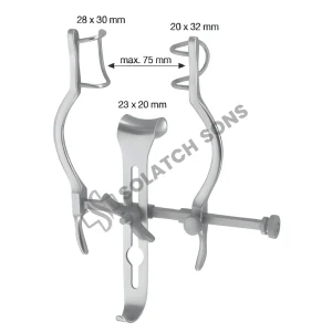 Baby Balfour Abdominal Retractor 75 mm Self-Retaining Surgical Retractor 28 x 30 mm, 23 x 20 mm, 20 x 32 mm