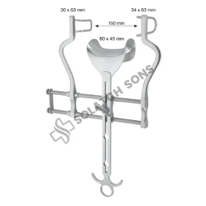 Balfour Abdominal Retractor 150 mm Self-Retaining Surgical Retractor 30 x 63 mm, 80 x 45 mm, 34 x 63 mm Stainless Steel