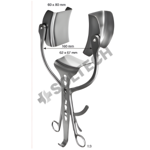 Collin Abdominal Retractor 160 mm Spread Surgical Retractor 60 x 80 mm / 62 x 67 mm Stainless Steel Instrument
