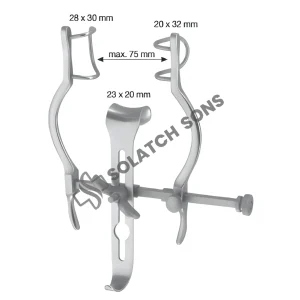 Baby Balfour Abdominal Retractor 75 mm Self-Retaining Surgical Retractor 28 x 30 mm, 23 x 20 mm, 20 x 32 mm